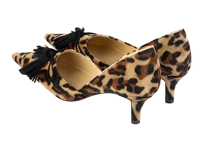 Safari black women's open arch dress pumps. Pointed toe. Medium slim heel. Rear view - Florence KOOIJMAN